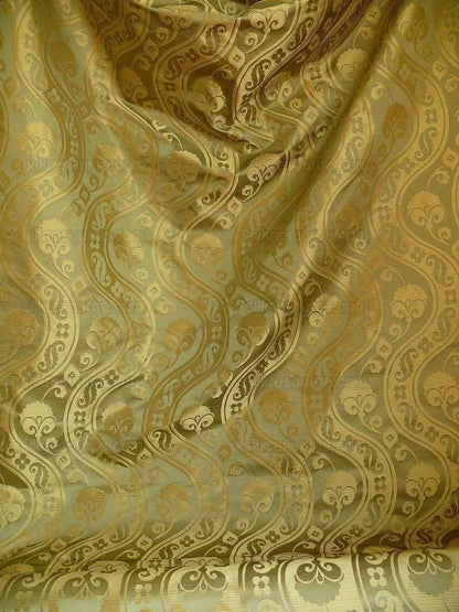 100% Silk Damask Peony River - Palm Green