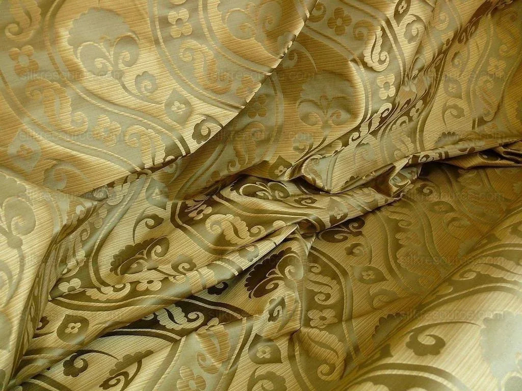 100% Silk Damask Peony River - Palm Green