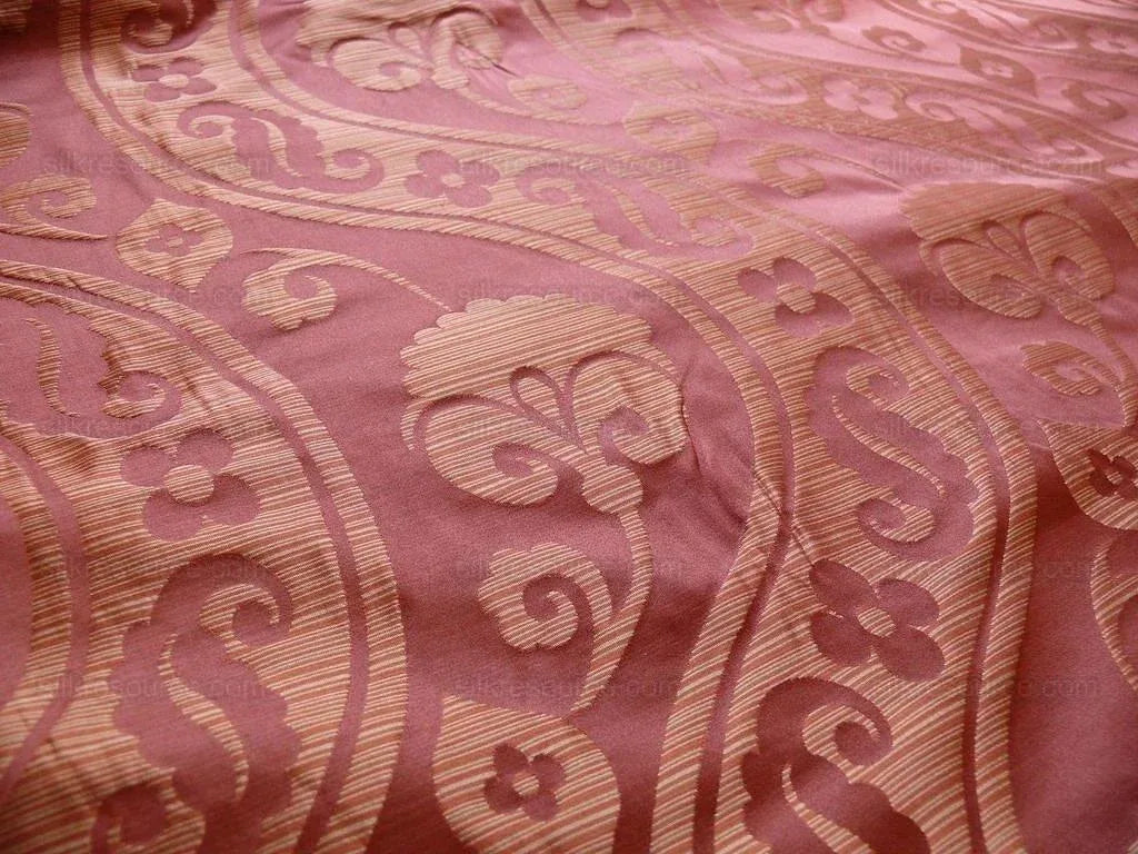 100% Silk Damask Peony River - Spice Red