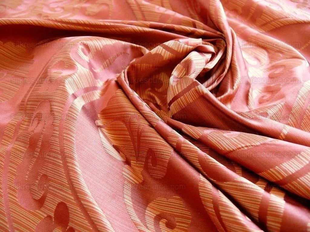 100% Silk Damask Peony River - Spice Red