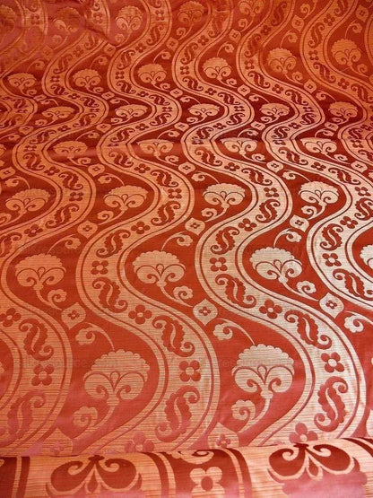 100% Silk Damask Peony River - Spice Red