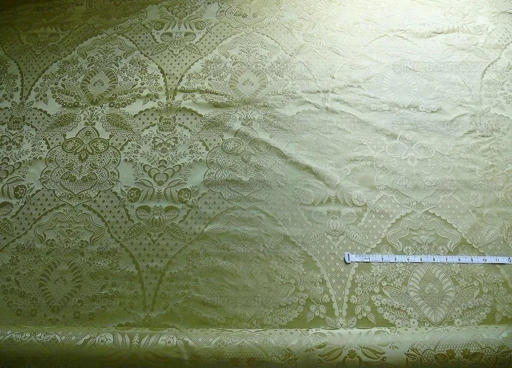 by yard 100% Silk Renaissance Damask "willow" Green