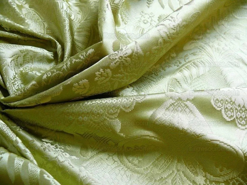 by yard 100% Silk Renaissance Damask "willow" Green