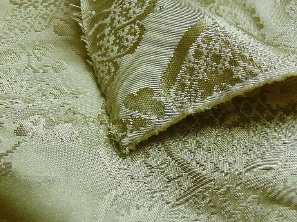 by yard 100% Silk Renaissance Damask "willow" Green