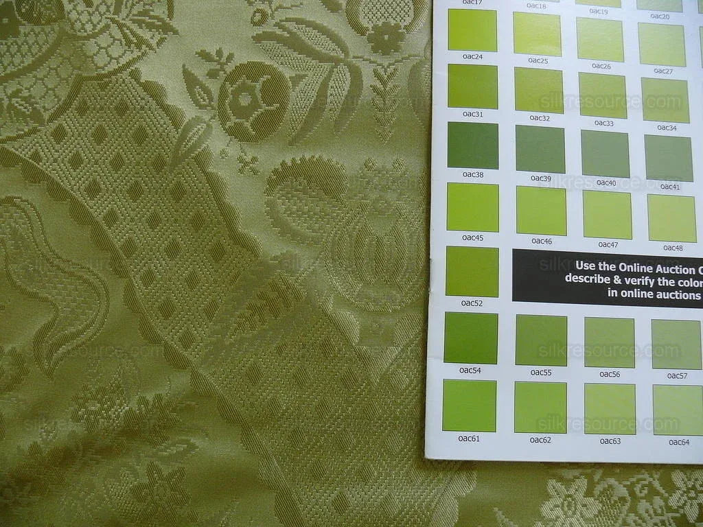 by yard 100% Silk Renaissance Damask "willow" Green
