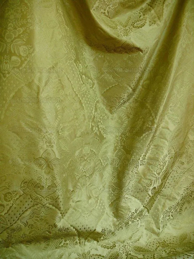 by yard 100% Silk Renaissance Damask "willow" Green