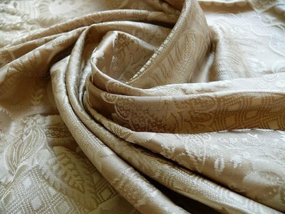 100% Silk Renaissance Damask "biscotti" Ecru Cream