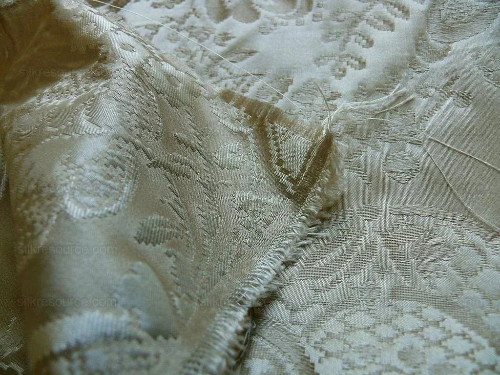 100% Silk Renaissance Damask "biscotti" Ecru Cream