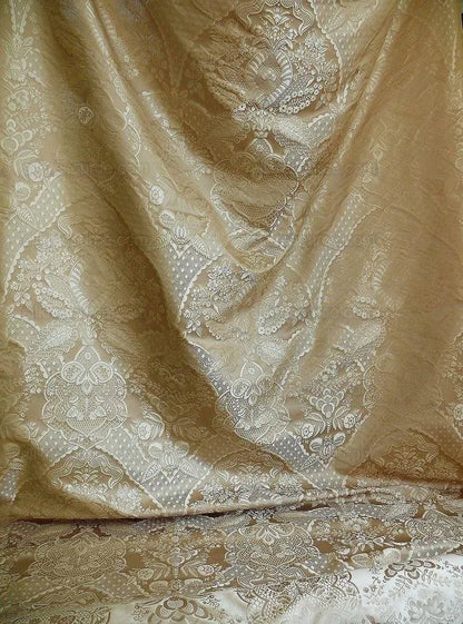100% Silk Renaissance Damask "biscotti" Ecru Cream