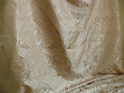 100% Silk Renaissance Damask "biscotti" Ecru Cream