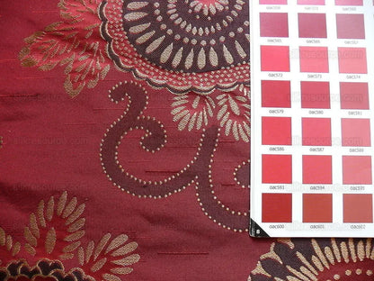 By yard Asian Modern 100% Silk Jacquard Retro Mum "beaujolais" Red Brown Beige