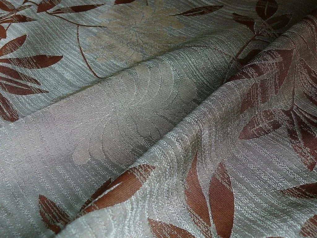By yard 100% Silk Lampas Bali Breeze "patina" Blue-gray Walnut Brown Tropical Reversible