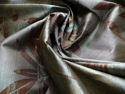 By yard 100% Silk Lampas Bali Breeze "patina" Blue-gray Walnut Brown Tropical Reversible
