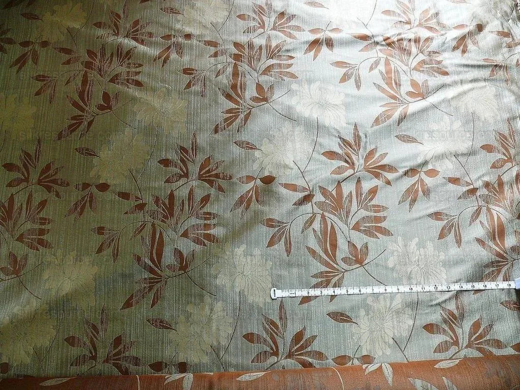 By yard 100% Silk Lampas Bali Breeze "patina" Blue-gray Walnut Brown Tropical Reversible