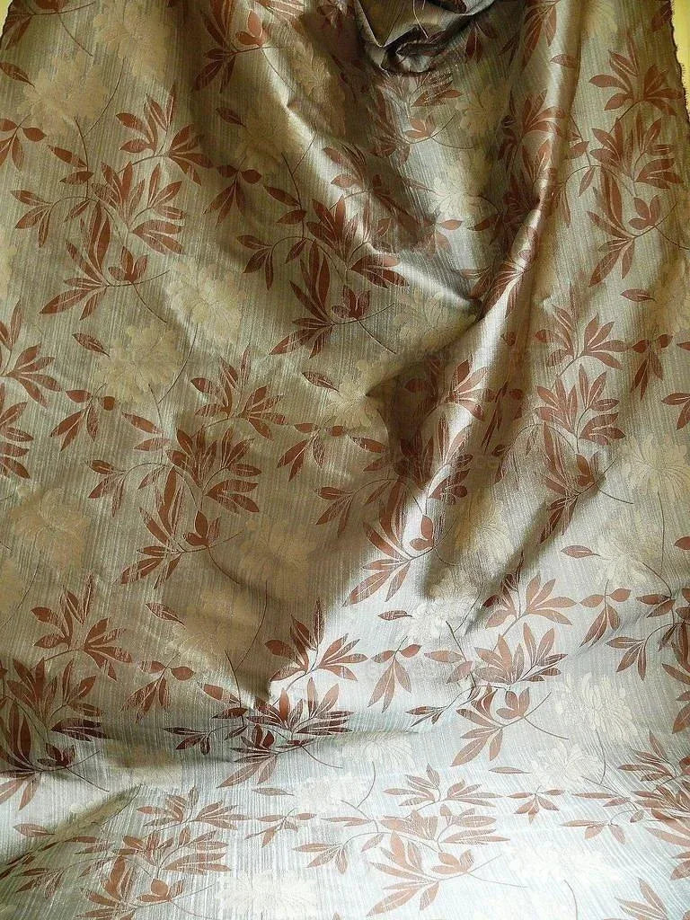 By yard 100% Silk Lampas Bali Breeze "patina" Blue-gray Walnut Brown Tropical Reversible