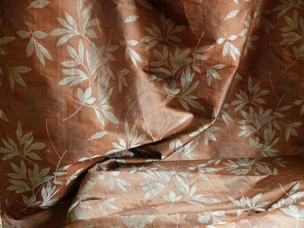 By yard 100% Silk Lampas Bali Breeze "patina" Blue-gray Walnut Brown Tropical Reversible