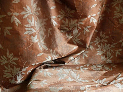 By yard 100% Silk Lampas Bali Breeze "patina" Blue-gray Walnut Brown Tropical Reversible