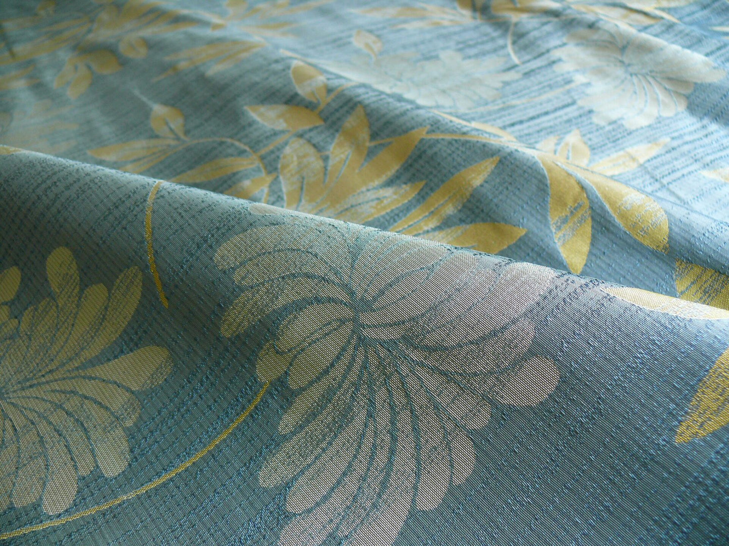 By yard 100% Silk Lampas Bali Breeze "ocean" Blue Flora Tropical Reversible