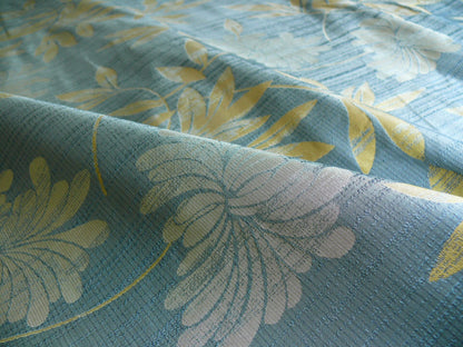 By yard 100% Silk Lampas Bali Breeze "ocean" Blue Flora Tropical Reversible