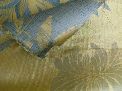 By yard 100% Silk Lampas Bali Breeze "ocean" Blue Flora Tropical Reversible