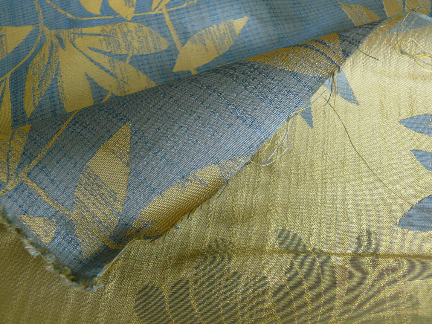 By yard 100% Silk Lampas Bali Breeze "ocean" Blue Flora Tropical Reversible