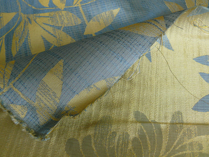 By yard 100% Silk Lampas Bali Breeze "ocean" Blue Flora Tropical Reversible