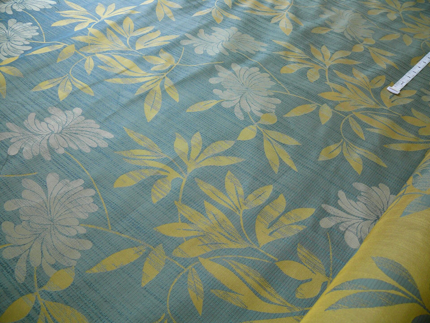 By yard 100% Silk Lampas Bali Breeze "ocean" Blue Flora Tropical Reversible
