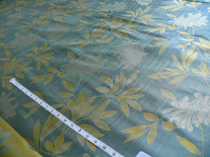 By yard 100% Silk Lampas Bali Breeze "ocean" Blue Flora Tropical Reversible