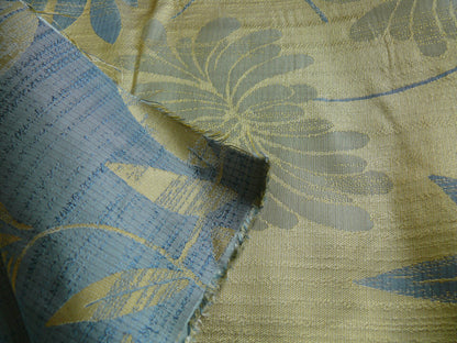 By yard 100% Silk Lampas Bali Breeze "ocean" Blue Flora Tropical Reversible