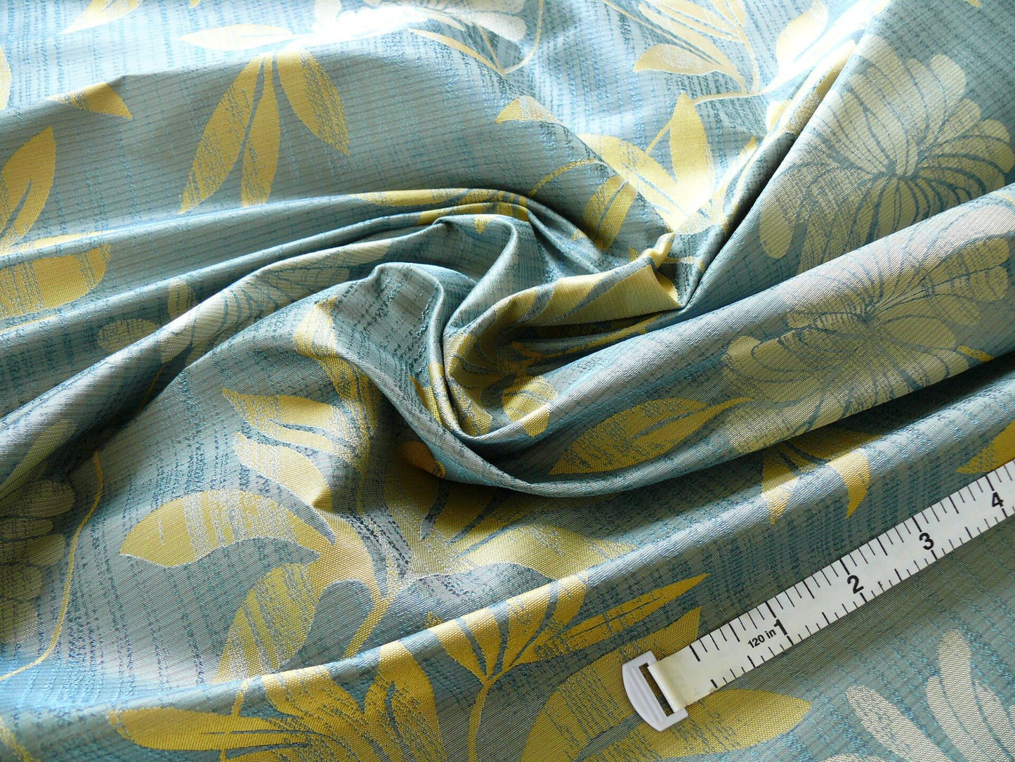 By yard 100% Silk Lampas Bali Breeze "ocean" Blue Flora Tropical Reversible