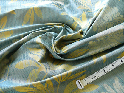 By yard 100% Silk Lampas Bali Breeze "ocean" Blue Flora Tropical Reversible