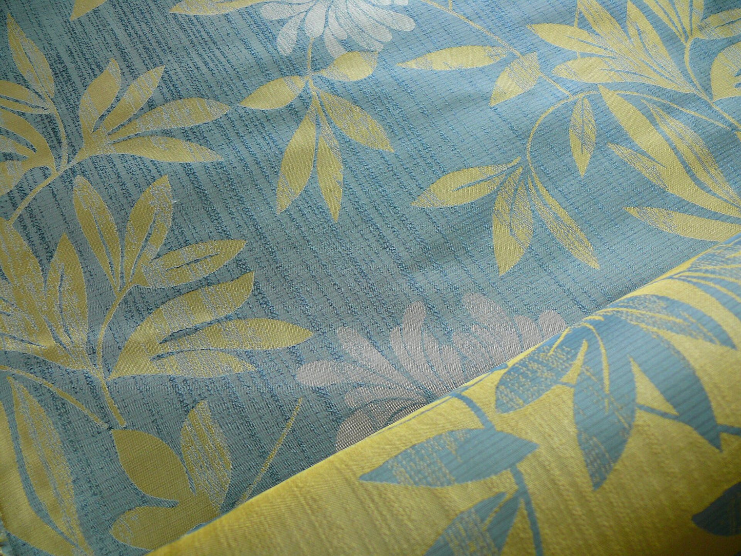 By yard 100% Silk Lampas Bali Breeze "ocean" Blue Flora Tropical Reversible