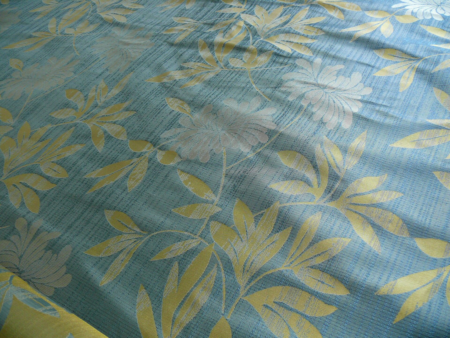 By yard 100% Silk Lampas Bali Breeze "ocean" Blue Flora Tropical Reversible