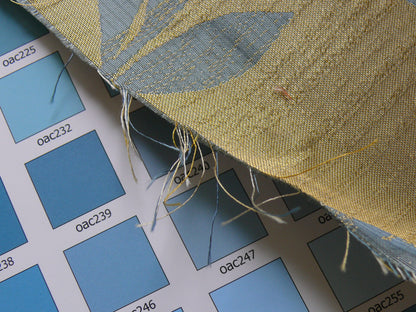 By yard 100% Silk Lampas Bali Breeze "ocean" Blue Flora Tropical Reversible