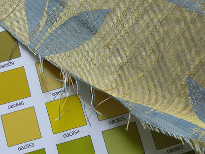 By yard 100% Silk Lampas Bali Breeze "ocean" Blue Flora Tropical Reversible