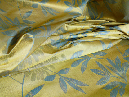 By yard 100% Silk Lampas Bali Breeze "ocean" Blue Flora Tropical Reversible