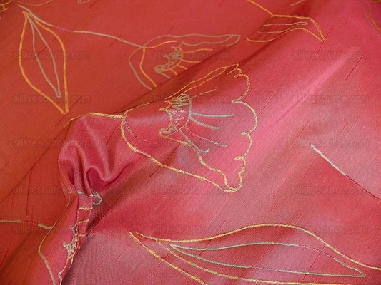 100% Silk Lampas Tulip "red" Mod Picasso Modern Abstract Flora Thick MSRP USD 300+/Y