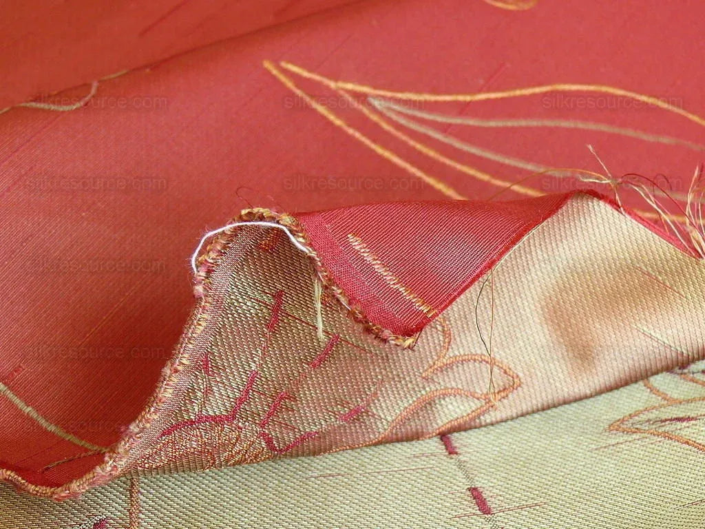 100% Silk Lampas Tulip "red" Mod Picasso Modern Abstract Flora Thick MSRP USD 300+/Y