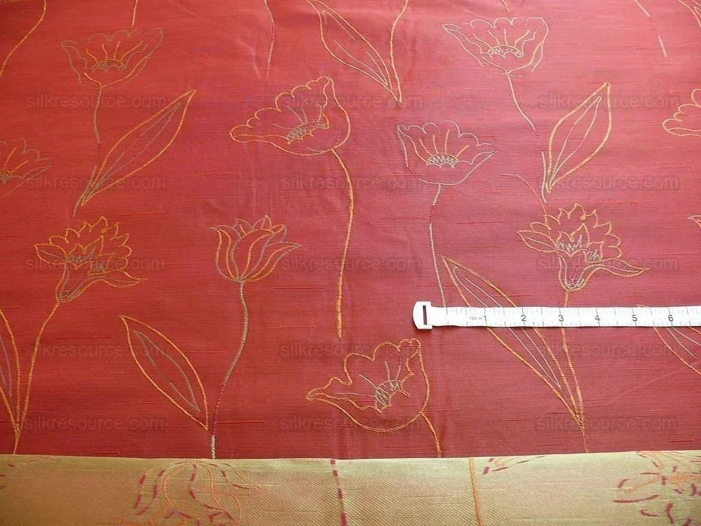 100% Silk Lampas Tulip "red" Mod Picasso Modern Abstract Flora Thick MSRP USD 300+/Y