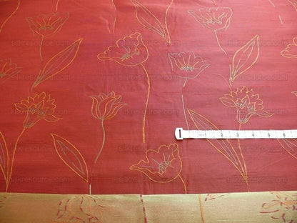 100% Silk Lampas Tulip "red" Mod Picasso Modern Abstract Flora Thick MSRP USD 300+/Y
