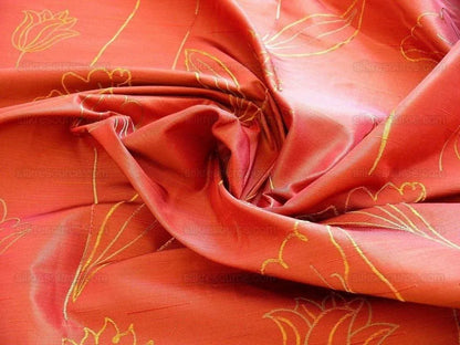 100% Silk Lampas Tulip "red" Mod Picasso Modern Abstract Flora Thick MSRP USD 300+/Y