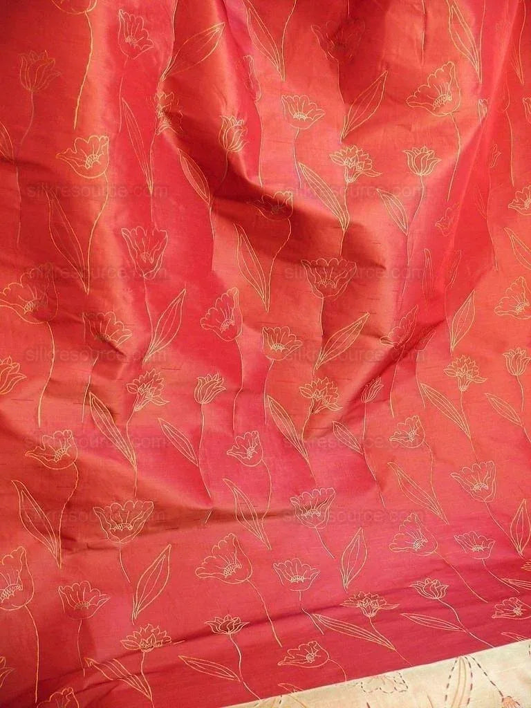 100% Silk Lampas Tulip "red" Mod Picasso Modern Abstract Flora Thick MSRP USD 300+/Y