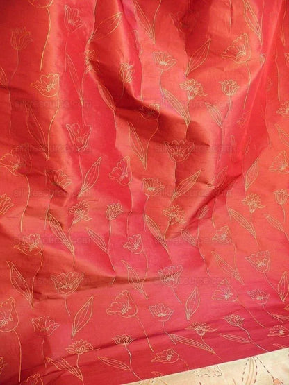100% Silk Lampas Tulip "red" Mod Picasso Modern Abstract Flora Thick MSRP USD 300+/Y