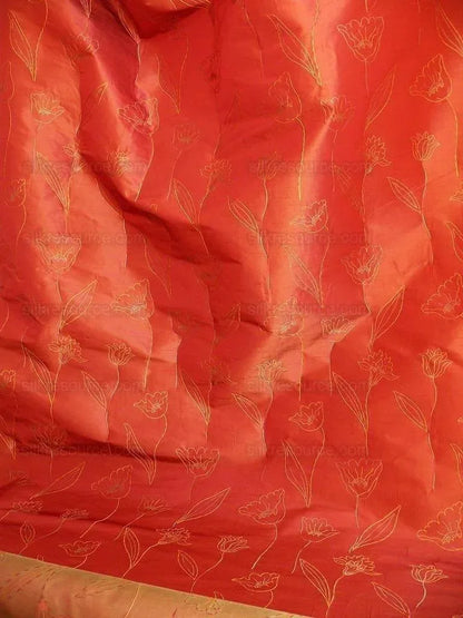 100% Silk Lampas Tulip "red" Mod Picasso Modern Abstract Flora Thick MSRP USD 300+/Y