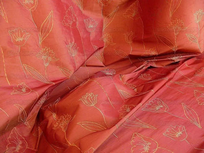 100% Silk Lampas Tulip "red" Mod Picasso Modern Abstract Flora Thick MSRP USD 300+/Y