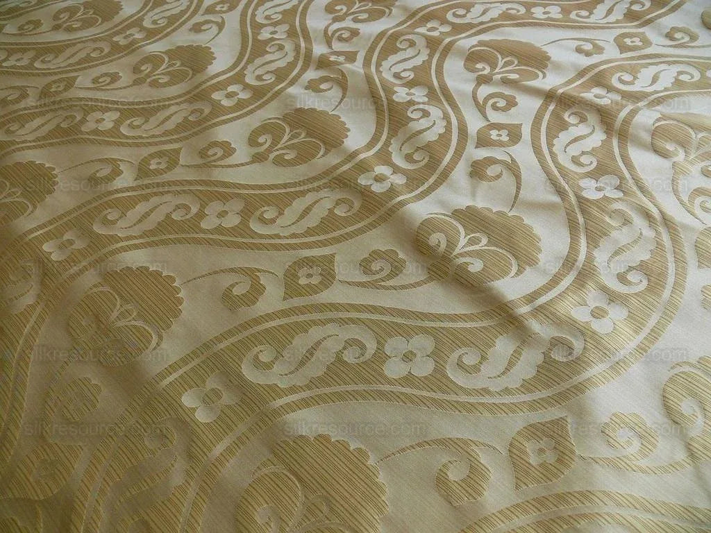 100% Silk Damask Peony River - Toffee Tan