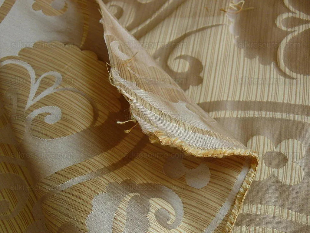 100% Silk Damask Peony River - Toffee Tan