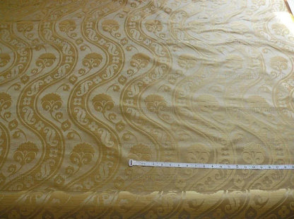 100% Silk Damask Peony River - Toffee Tan