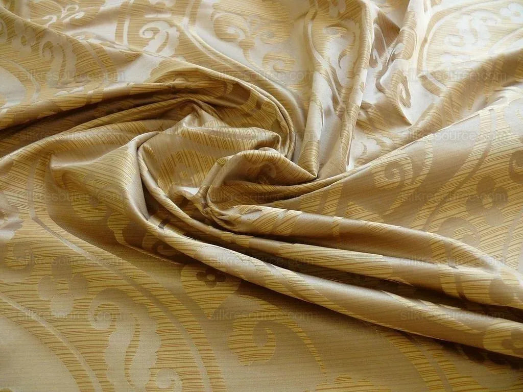 100% Silk Damask Peony River - Toffee Tan