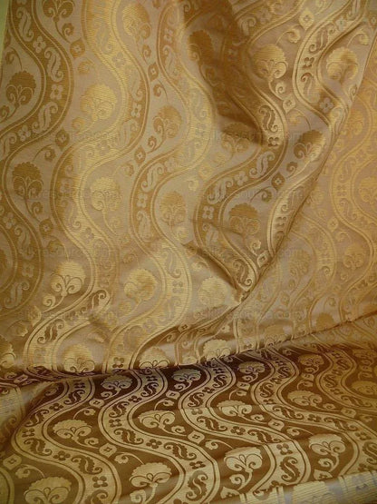 100% Silk Damask Peony River - Toffee Tan
